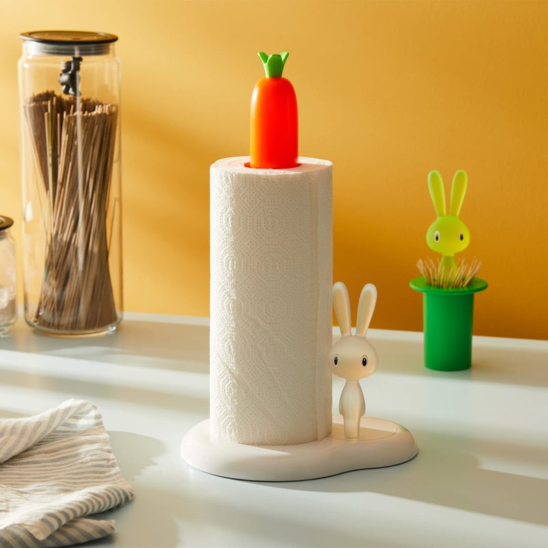 ALESSI Alessi | Bunny & Carrot ASG42/H R - Design Kitchen Roll Holder, Thermoplastic Resin, White  - Image 5