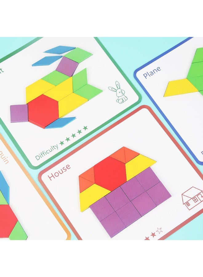 Tangram Puzzles for Kids, 155 Pcs Wooden Pattern Blocks with Cards and Magnetic Foam Pattern Block Geometric Shapes Blocks Educational Toys  - Image 3