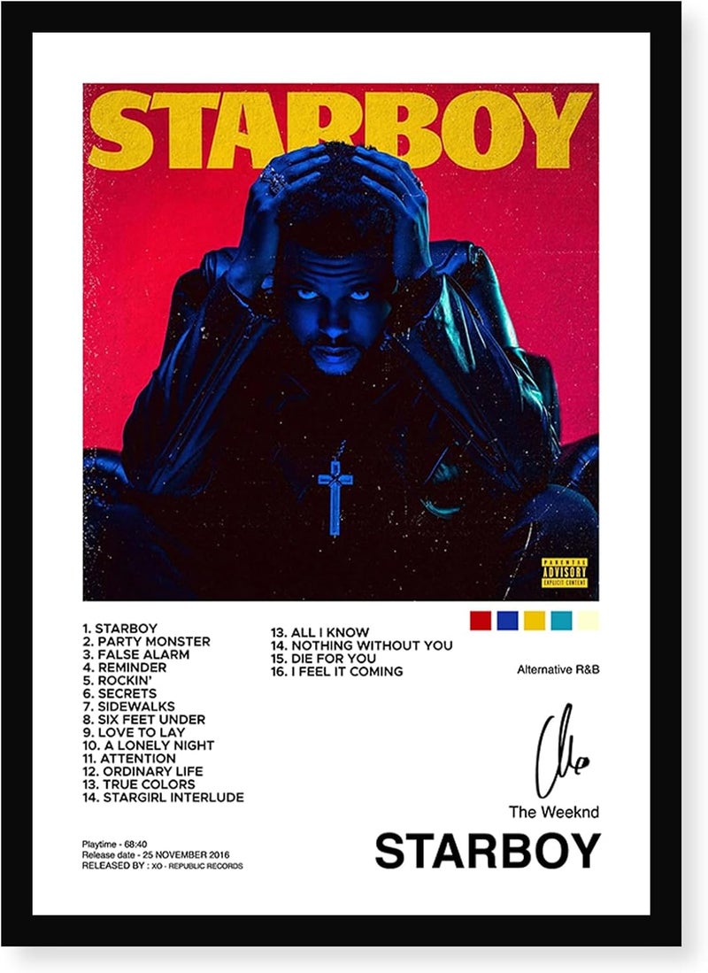 إطارات ملصقات حائط خشبية لـ The Weeknd - Starboy من كودرز بارادايس | بحجم 8×12 بوصة (حجم A4) | إطارات أعمال فنية معلقة للمنزل - Image 1