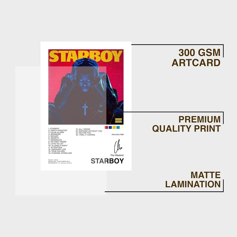 إطارات ملصقات حائط خشبية لـ The Weeknd - Starboy من كودرز بارادايس | بحجم 8×12 بوصة (حجم A4) | إطارات أعمال فنية معلقة للمنزل - Image 4