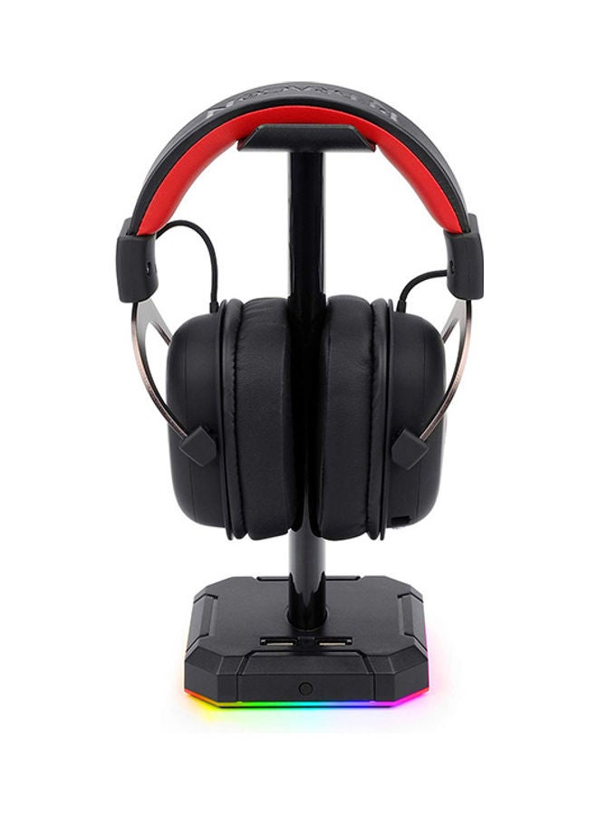 Redragon HA300 Scepter Pro Headset Stand, RGB Backlit Gaming Headphone Stand with Aluminum Supporting Bar, Non-Slip Solid Rubber Base and 4X USB 2.0 Ports for All Headphones - Black - Image 2