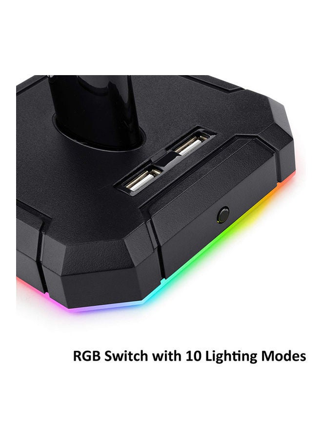Redragon HA300 Scepter Pro Headset Stand, RGB Backlit Gaming Headphone Stand with Aluminum Supporting Bar, Non-Slip Solid Rubber Base and 4X USB 2.0 Ports for All Headphones - Black - Image 3