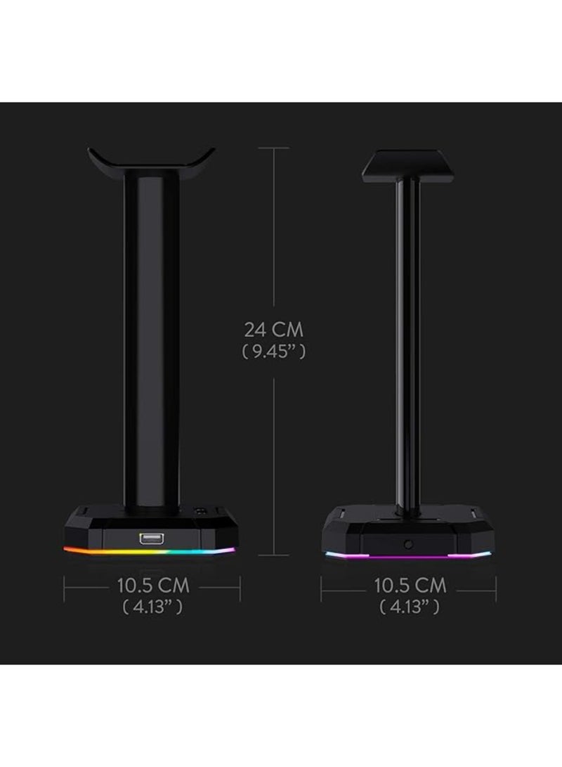 Redragon HA300 Scepter Pro Headset Stand, RGB Backlit Gaming Headphone Stand with Aluminum Supporting Bar, Non-Slip Solid Rubber Base and 4X USB 2.0 Ports for All Headphones - Black - Image 5