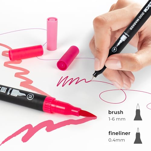 ZSCM Pink Duo Tip Marker Pens, 12 Pack Fine & Brush Markers for Adult Coloring Books No Bleeding, Blushing Pink Markers for Romantic Illustrations, Floral Designs, Cute Doodling and Lettering - Image 2