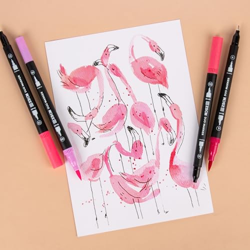ZSCM Pink Duo Tip Marker Pens, 12 Pack Fine & Brush Markers for Adult Coloring Books No Bleeding, Blushing Pink Markers for Romantic Illustrations, Floral Designs, Cute Doodling and Lettering - Image 5