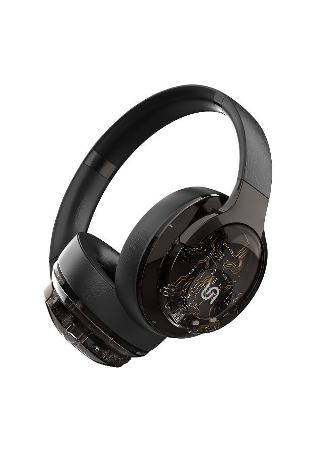 Soundtec SOHO Wireless Headphones with ANC ( Active Noise Cancellation ) and Immersive Audio / Truewireless Headphones / 600mAh Battery True Wireless Headphones / Hands-Free Calls / RGB Lights- Black