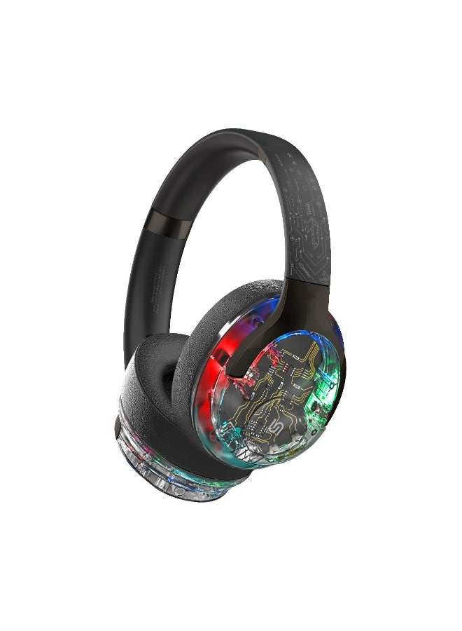 porodo Soundtec SOHO Wireless Headphones with ANC ( Active Noise Cancellation ) and Immersive Audio / Truewireless Headphones / 600mAh Battery True Wireless Headphones / Hands-Free Calls / RGB Lights- Black - Image 2