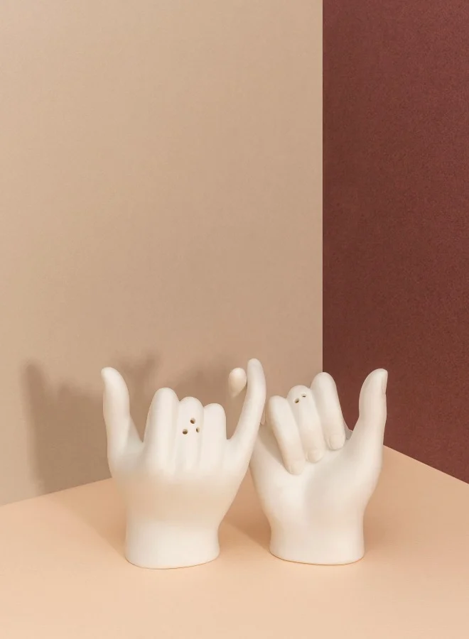 doiy Pinky Swear Salt & Pepper Shaker Set – White Ceramic | Kitchen essentials | Friendship Hands Spice Shakers | Salt & Pepper Holders