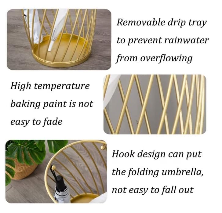 INDIDECOR INDIDECOR 56110 Umbrella Rack Stand Umbrella HolderUmbrella Stands Umbrella Stand Wrought Iron Creative Multifunctional Storage Bucket Household Hotel Umbrella Bucket Golden  - Image 5