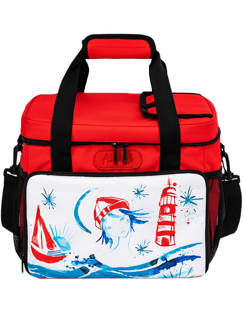 Anemoss Insulated Lunch Bag, 18.5L Large Capacity, Light House Girl Design Food Storage Thermal Bag, Waterproof and Leakproof Insulated Lunch Bag for Men and Women, Cooler Bags for Picnic Hiking Beach, Red - Image 1