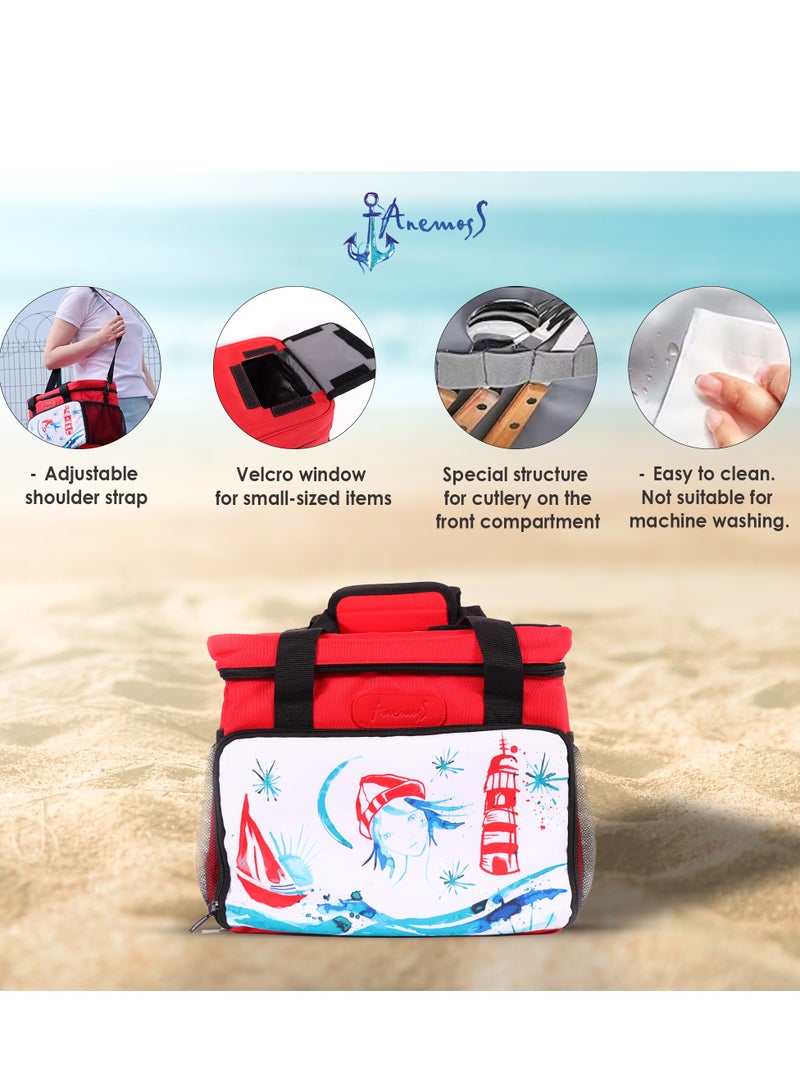 Anemoss Insulated Lunch Bag, 18.5L Large Capacity, Light House Girl Design Food Storage Thermal Bag, Waterproof and Leakproof Insulated Lunch Bag for Men and Women, Cooler Bags for Picnic Hiking Beach, Red - Image 5