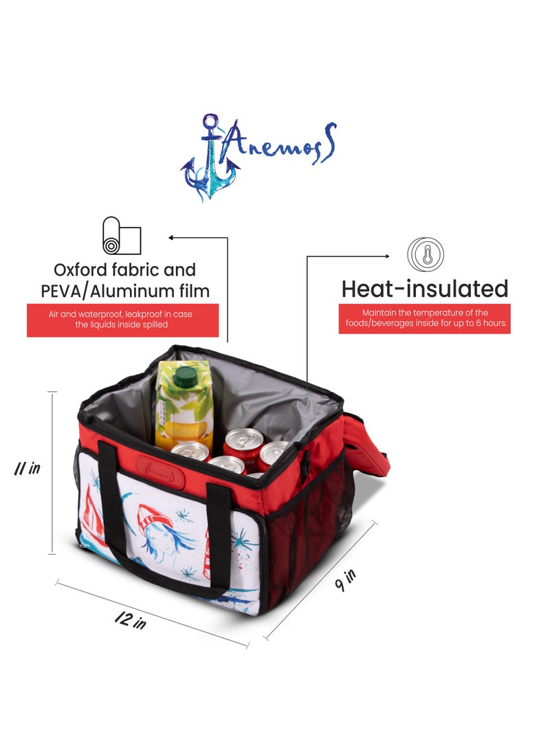 Anemoss Insulated Lunch Bag, 18.5L Large Capacity, Light House Girl Design Food Storage Thermal Bag, Waterproof and Leakproof Insulated Lunch Bag for Men and Women, Cooler Bags for Picnic Hiking Beach, Red - Image 4