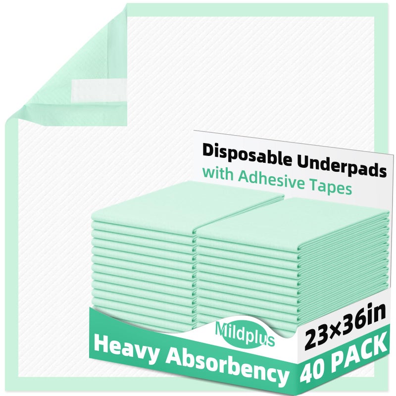 Disposable Underpads with Adhesive Tapes 23 X 36 Chucks Pads Heavy Absorbency Incontinence Pads Waterproof Pee Pads Thicker Chux Pads for Unisex Adult Kids and Pet 40 Count