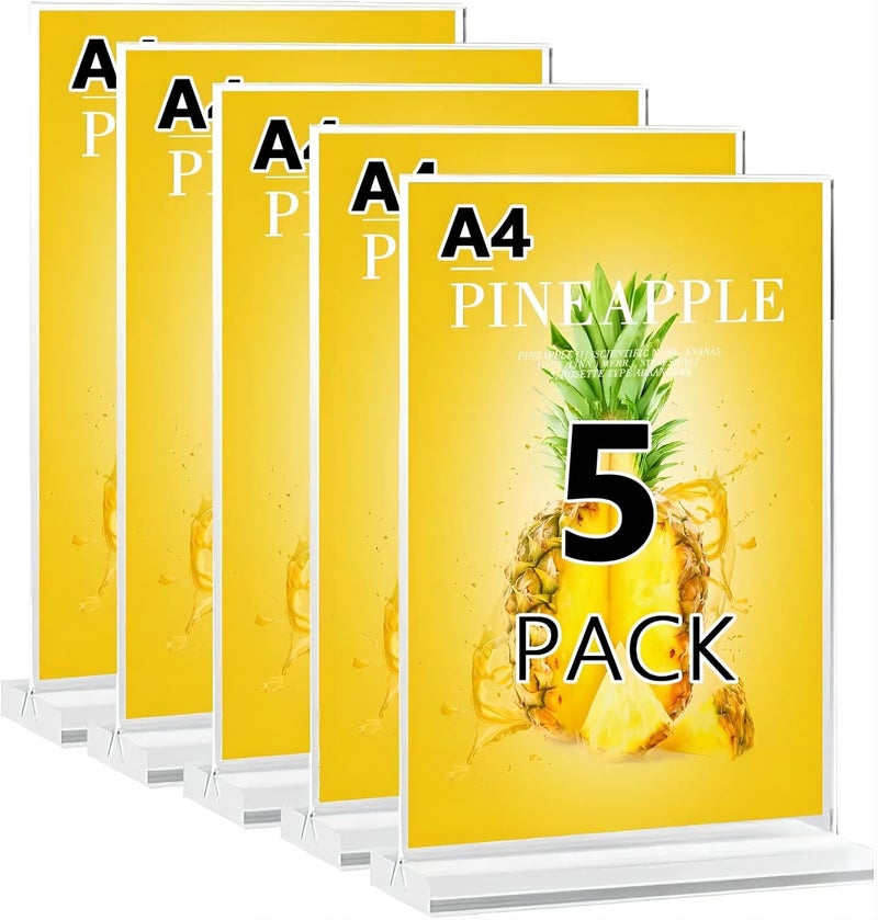 إكسفور حامل لافتات أكريليك A4 - حامل عرض مزدوج الجوانب على شكل حرف T من الأكريليك، إطار إعلان قائمة طعام على شكل صورة، إطار صورة شفاف للمطاعم، عروض المتاجر، إطارات الصور، الفصول الدراسية، المكتب - Image 1