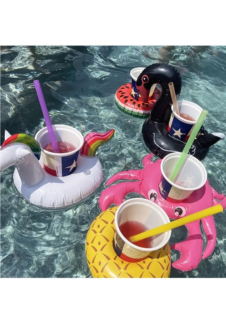 بيوينتي حامل الأكواب القابل للنفخ على شكل قلب دونات فلامنغو، حامل/قاعدة/مسند الأكواب العائم القابل للنفخ للمشروبات، 12 تصميمًا مع مضخة هواء صغيرة - Image 4