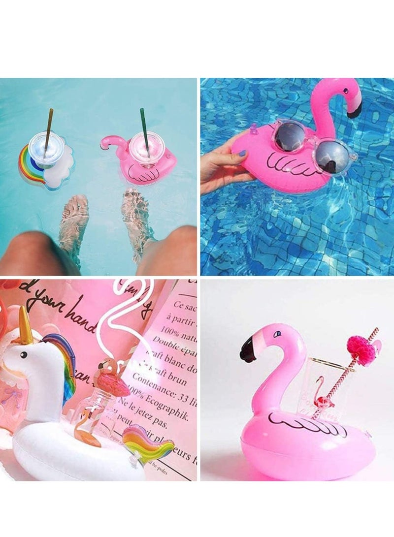 بيوينتي حامل الأكواب القابل للنفخ على شكل قلب دونات فلامنغو، حامل/قاعدة/مسند الأكواب العائم القابل للنفخ للمشروبات، 12 تصميمًا مع مضخة هواء صغيرة - Image 3