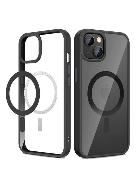 Built in Magnets Compatible with MagSafe Clear Hard PC Back Cover Soft TPU Frame Shockproof Protective Slim Bumper Case for iPhone 15 black