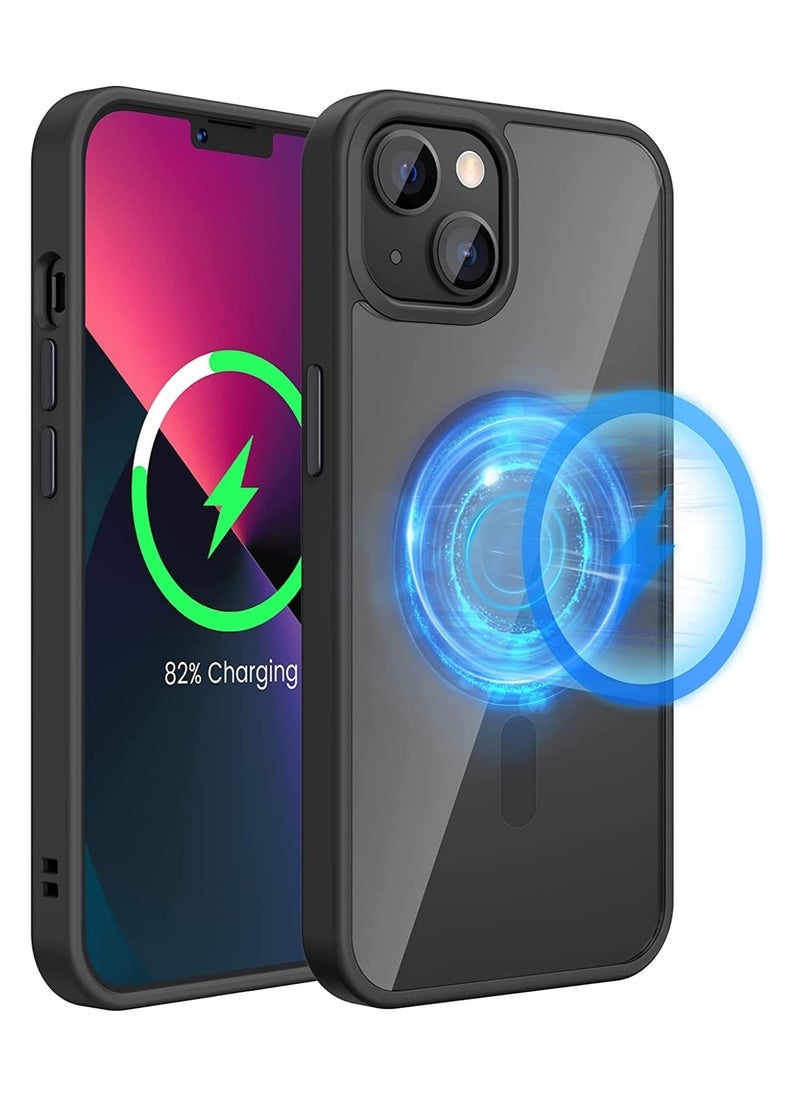Generic - Built in Magnets Compatible with MagSafe Clear Hard PC Back Cover Soft TPU Frame Shockproof Protective Slim Bumper Case for iPhone 15 black - Image 1