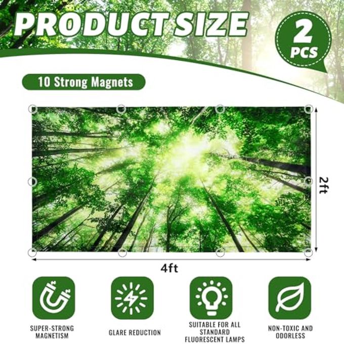 Hortsun Pack of 2 Fluorescent Light Covers 4 x 2 Feet Magnetic Ceiling Light Cover Room Supplies for Home Office(Spring Forest) - Image 5