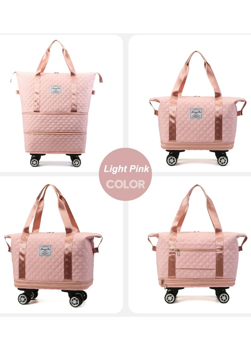 XiuWoo Travel Duffel Bag Expandable with Detachable Spinner Wheels Weekender Carry-On Tote Bags Foldable Shoulder Handbag for Women, light pink - Image 5