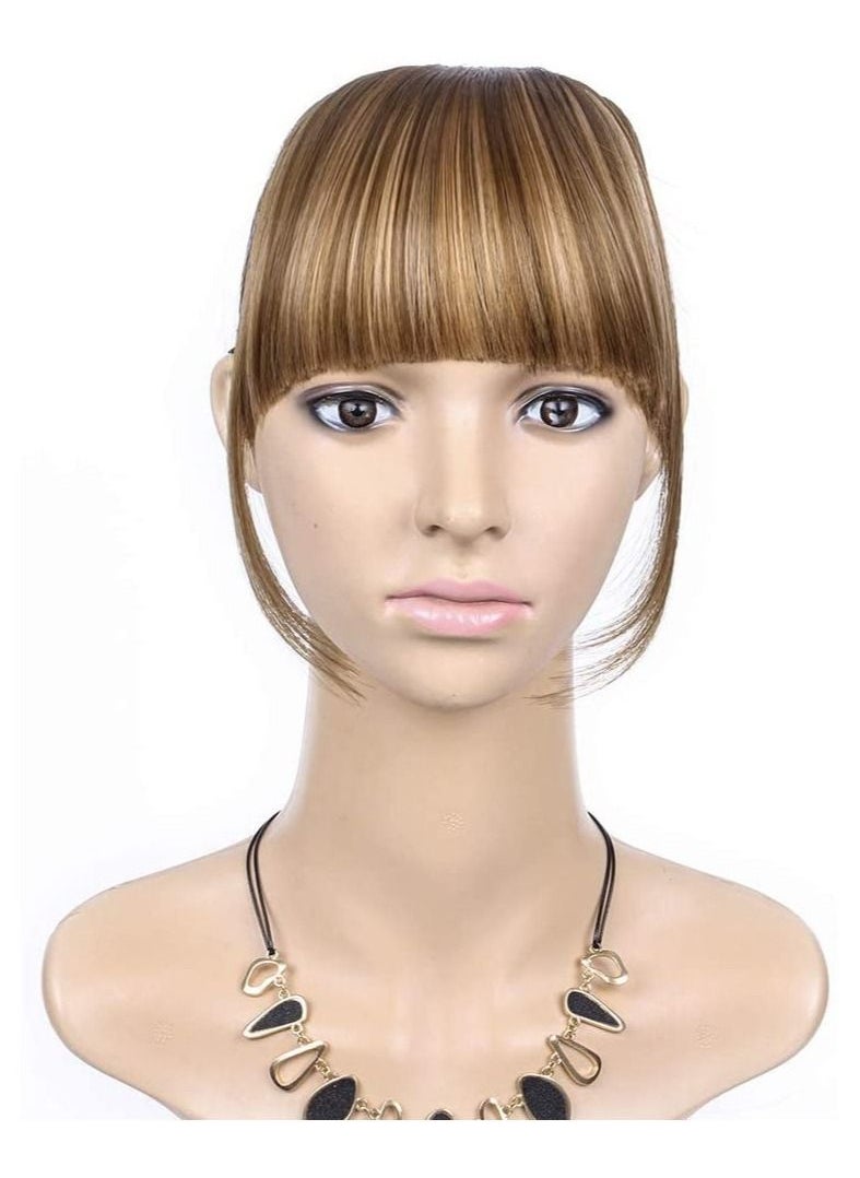 Estelle Bangs Clip in Synthetic Hair Extensions Front Neat Bang Fringe One Piece 15cm Short Straight Hair Piece for Women Light Brown 12H22  - Image 1