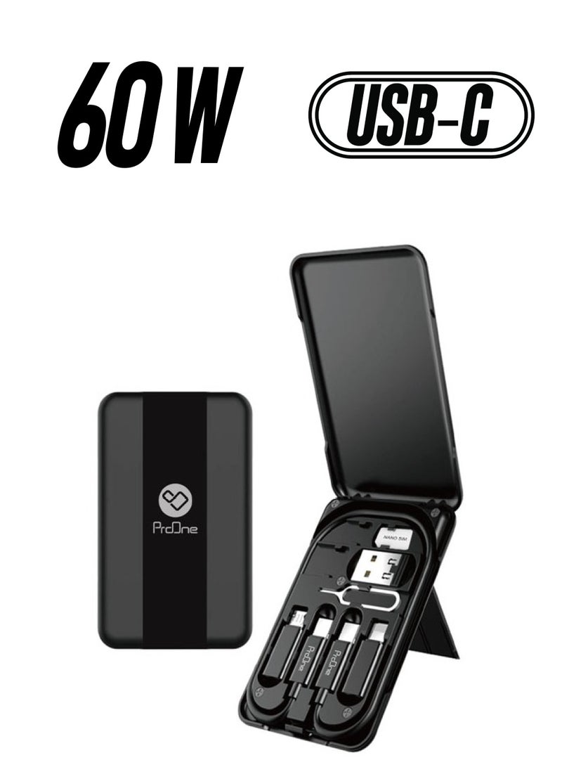 ProOne ProOne 9 in 1  Multi Charging Cable Case Convertor USB C to Type C/iOS Device/Micro Adapter Travel Data Cable Set Contains Card Storage，Phone Holder, Tray Eject Pin  - Image 1