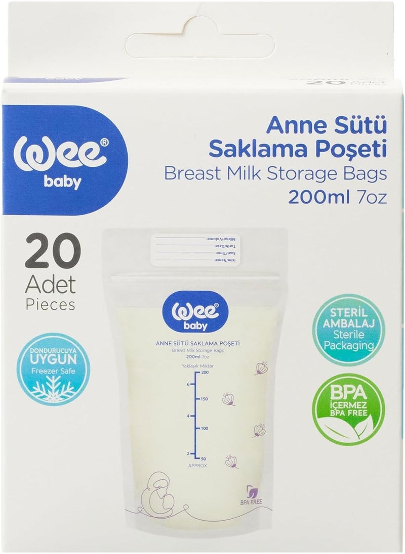 Wee baby - Wee Baby Breast Milk Storage Bags – 200ml – Pack of 20 – Pre-Sterilized, Leak-Proof, Freezer Safe, BPA-Free - Image 1
