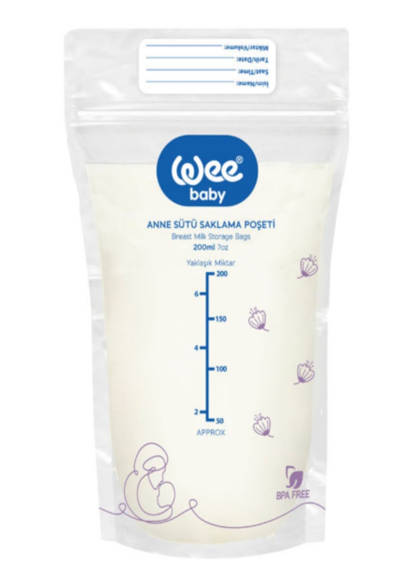 Wee baby - Wee Baby Breast Milk Storage Bags – 200ml – Pack of 20 – Pre-Sterilized, Leak-Proof, Freezer Safe, BPA-Free - Image 1