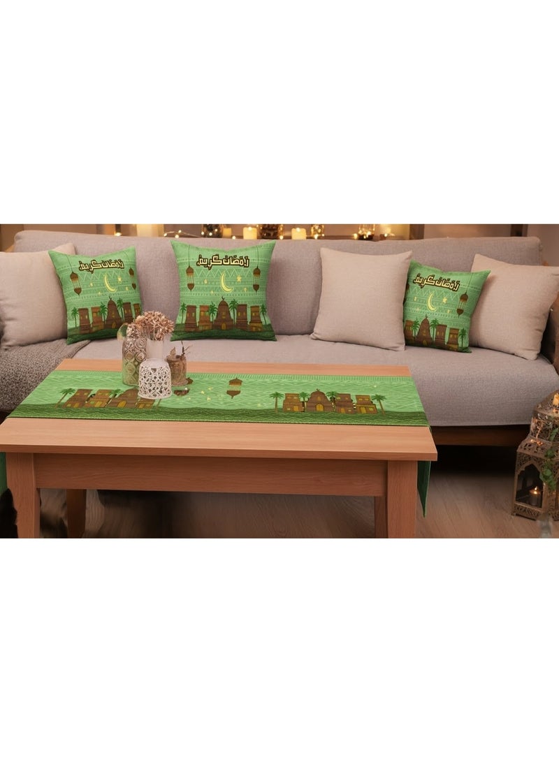 اي كي ديزاينيز طقم ديكور رمضان 4 قطع (3 غطاء وسادة + رانر سفرة) - Image 1