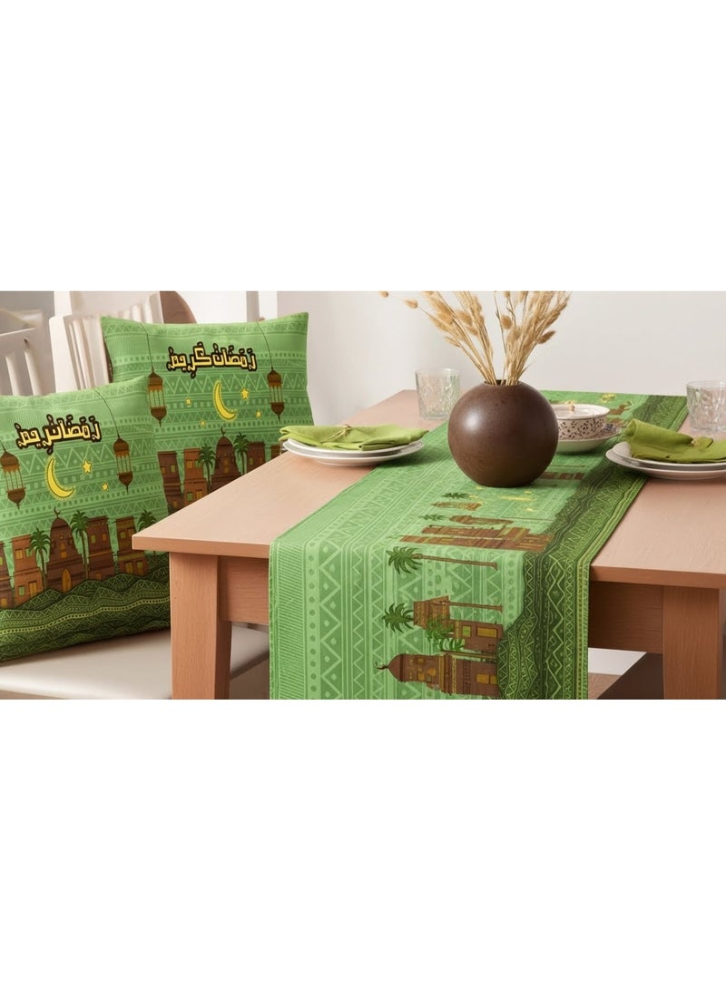 اي كي ديزاينيز طقم ديكور رمضان 4 قطع (3 غطاء وسادة + رانر سفرة) - Image 2