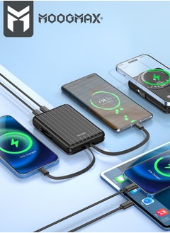 موجماكس بنك طاقة لاسلكي مغناطيسي من سلسلة trunk بسعة 10000mAh وبقوة 22.5 واط يدعم الشحن السريع بكبلان مدمجان وشحن لاسلكي بقوة 15واط و منافذ Type-C و Type-A ومنفذ lightning لشحن الباور بنك. باللون الأسود  - Image 4