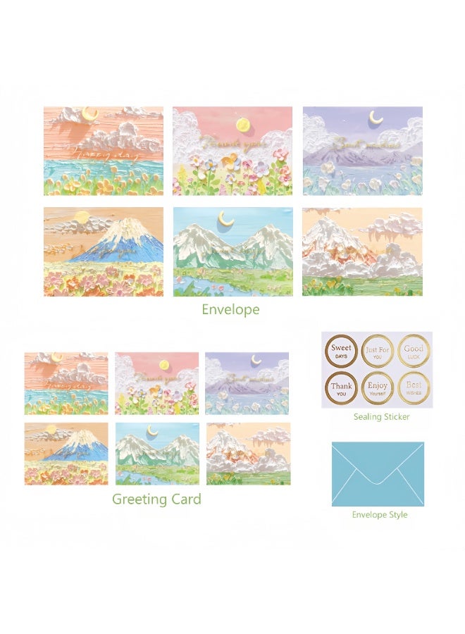6 Blank Cards with Envelopes for Thank You, Birthdays, Thinking of You and All Occasions, in Oil Painting Style - Image 1