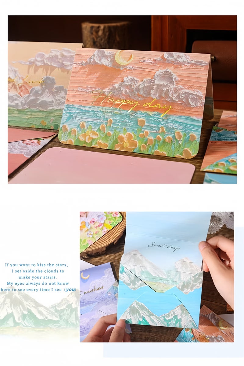 6 Blank Cards with Envelopes for Thank You, Birthdays, Thinking of You and All Occasions, in Oil Painting Style - Image 3