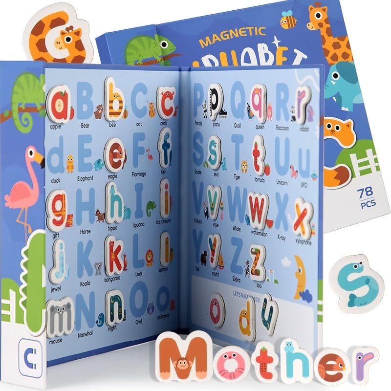 OANGO Magnetic Alphabet Letters Learning Set for Kids | 78 Pcs ABC with Animal Board Book | Montessori Educational Toy for Toddlers Age 3+ | Phonics & Spelling Practice Kit - Image 3