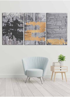 LOWHA Set Of 3 Framed Canvas Wall Arts Stretched Over Wooden Frame, Abstract Watercolor Paintings, For Home, Living Room, Office Decor  - Image 1