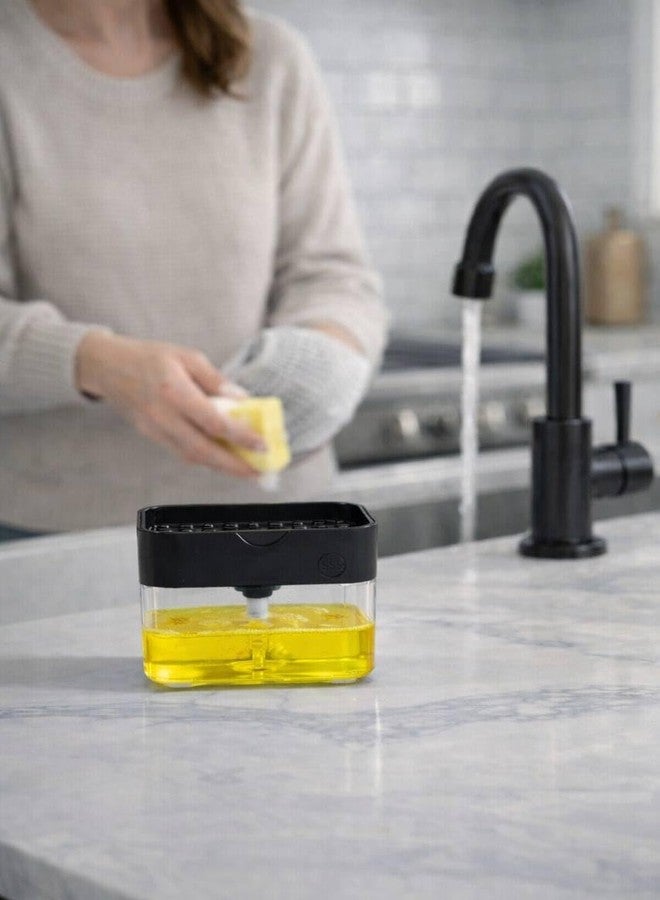 Dish Soap Dispenser with Sponge Holder for Kitchen Sink, Refillable Soap Pump Dispenser for Dishwashing, White, Gray, Black (Black) - Image 5