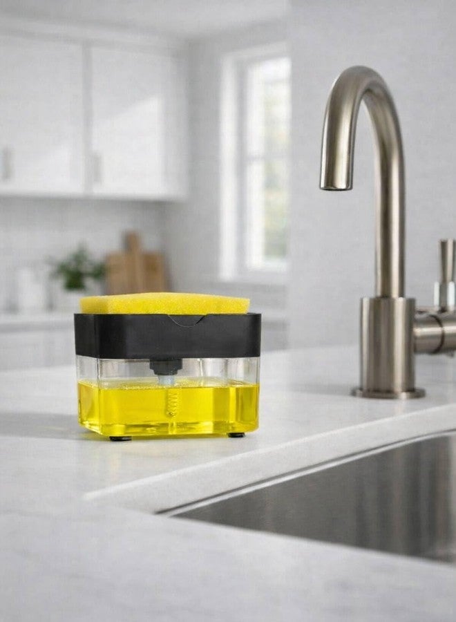 Dish Soap Dispenser with Sponge Holder for Kitchen Sink, Refillable Soap Pump Dispenser for Dishwashing, White, Gray, Black (Black) - Image 2