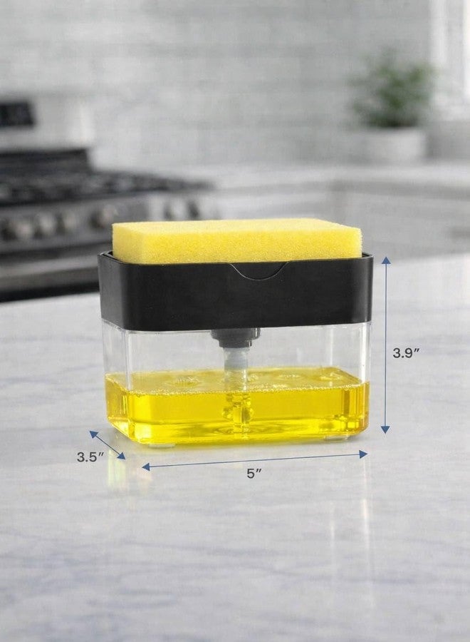 Dish Soap Dispenser with Sponge Holder for Kitchen Sink, Refillable Soap Pump Dispenser for Dishwashing, White, Gray, Black (Black) - Image 4
