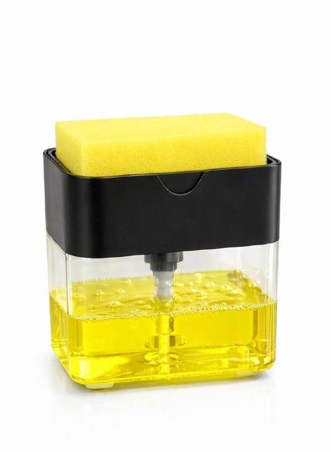 Dish Soap Dispenser with Sponge Holder for Kitchen Sink, Refillable Soap Pump Dispenser for Dishwashing, White, Gray, Black (Black) - Image 1