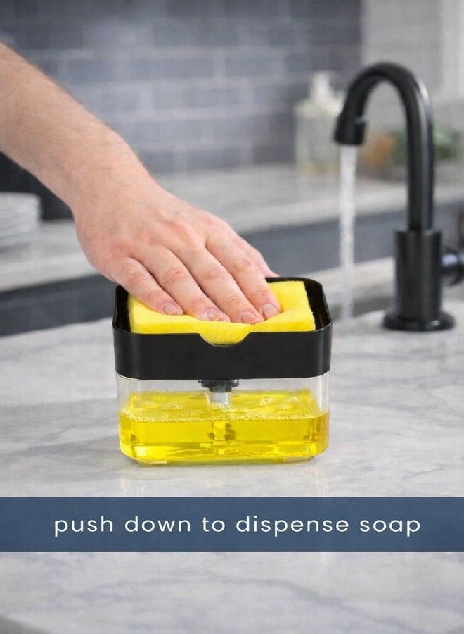 Dish Soap Dispenser with Sponge Holder for Kitchen Sink, Refillable Soap Pump Dispenser for Dishwashing, White, Gray, Black (Black) - Image 3