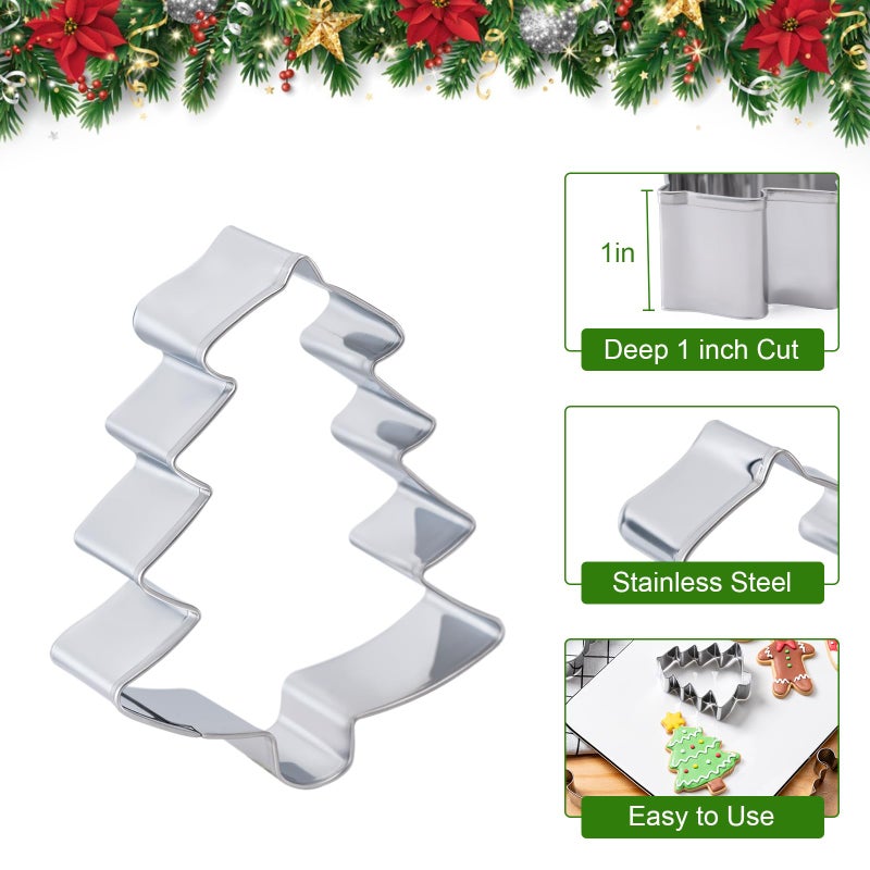 Husfunov Christmas Cookie Cutters Set 6 Pieces,Stainless Steel Metal Cutter with Christmas Tree, Gingerbread Man, Snowman, Snowflake, Candy Cane, Santa Face Shapes for Holiday - Image 3