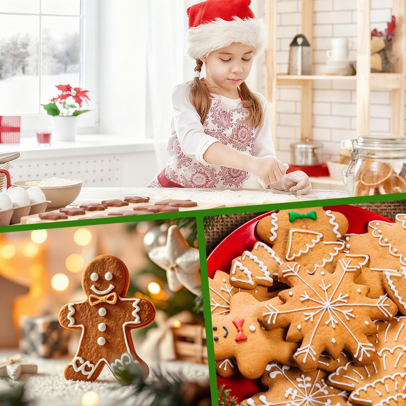 Husfunov Christmas Cookie Cutters Set 6 Pieces,Stainless Steel Metal Cutter with Christmas Tree, Gingerbread Man, Snowman, Snowflake, Candy Cane, Santa Face Shapes for Holiday - Image 5