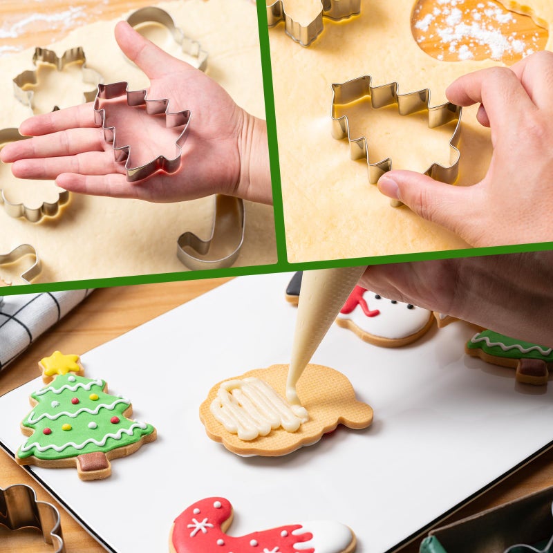 Husfunov Christmas Cookie Cutters Set 6 Pieces,Stainless Steel Metal Cutter with Christmas Tree, Gingerbread Man, Snowman, Snowflake, Candy Cane, Santa Face Shapes for Holiday - Image 4