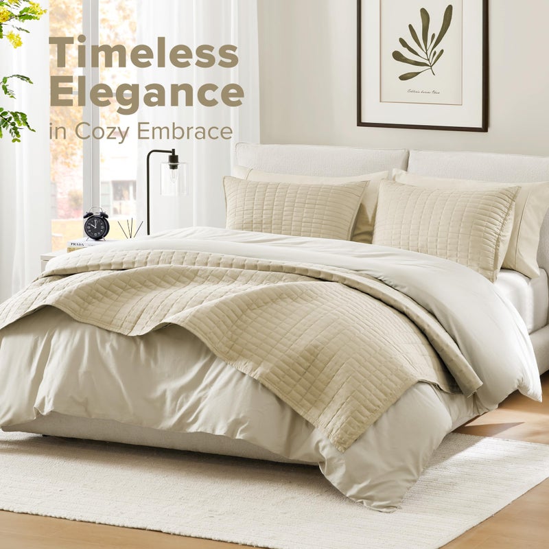 Comfort Spaces Kienna Quilt Set-Luxury Double Sided Stitching Design Summer Blanket, Lightweight, Soft, All Season Bedding Layer, Matching Sham, Ivory, Coverlet King (104"x90") 3 Piece - Image 2