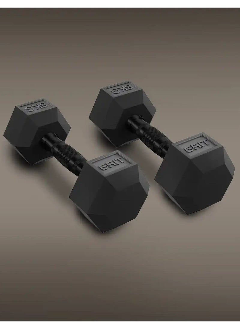GRIT GRIT Hex Black Dumbbells - 8 kg Pair  - Image 3