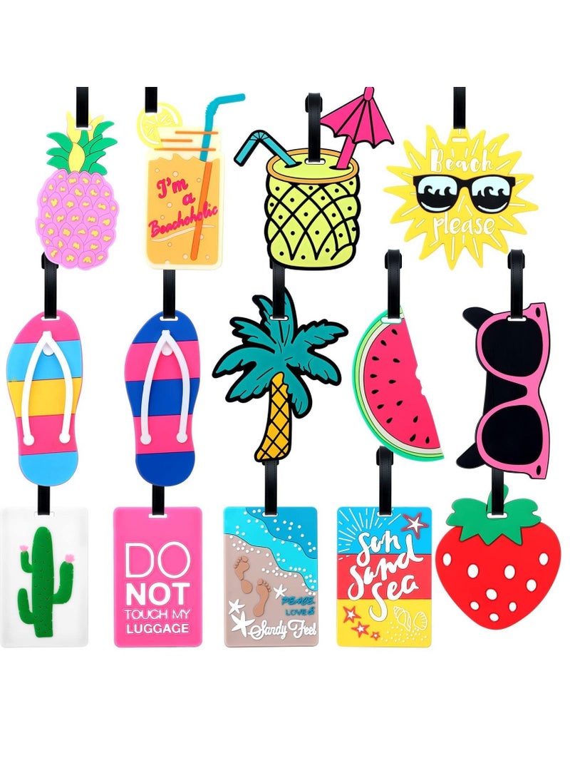 14Pcs Luggage Tags, Waterproof ID Tag Multicolor Band Loop Air Suitcase Identification Tag, Mens Womens Kids Travel Summer Beach Vacation Themed Bag Tags  - Image 1