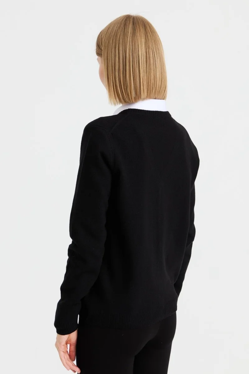 Desen Triko Pattern Knitwear Women V Neck Cardigan Wool Black
