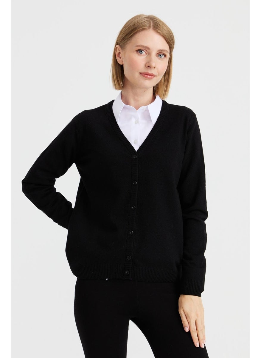 Desen Triko Pattern Knitwear Women V Neck Cardigan Wool Black  - Image 2