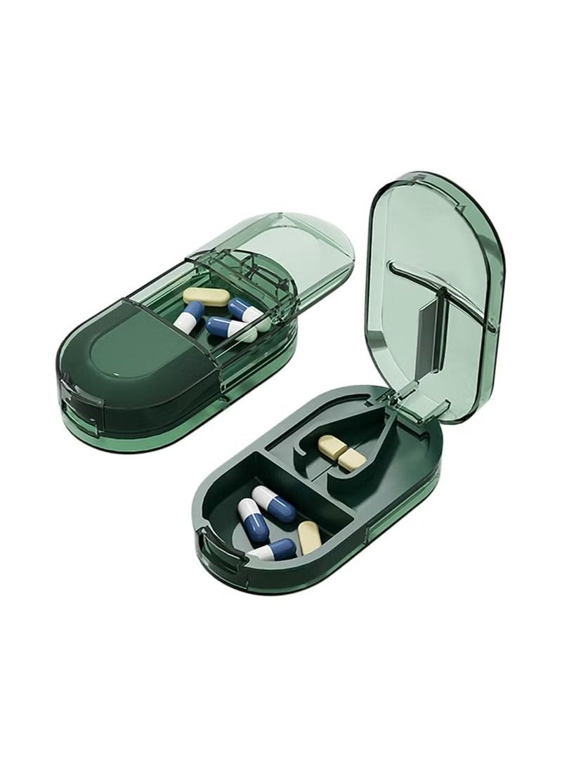 Pill Cutter Portable Pill Splitter 2-in-1 Pill Case with Stainless Steel Blade for Small or Large Vitamins Tablets Mini Pill Organizer Compartment - Image 1