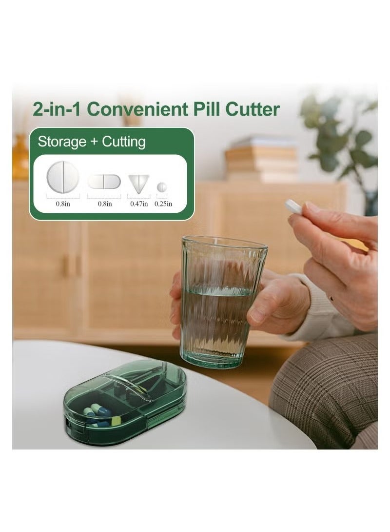 Pill Cutter Portable Pill Splitter 2-in-1 Pill Case with Stainless Steel Blade for Small or Large Vitamins Tablets Mini Pill Organizer Compartment - Image 2